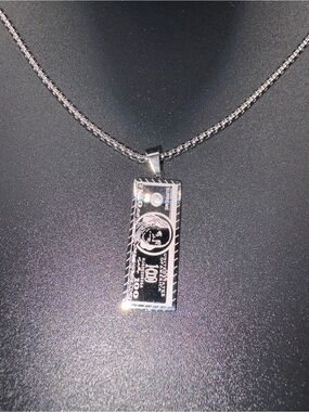 Dollar Bill Silver Necklace 24in